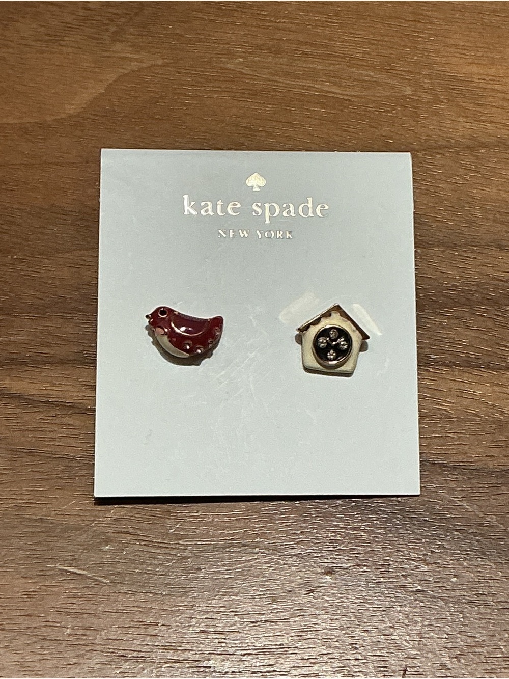 kate spade kids red bird & cream birdhouse stud earrings